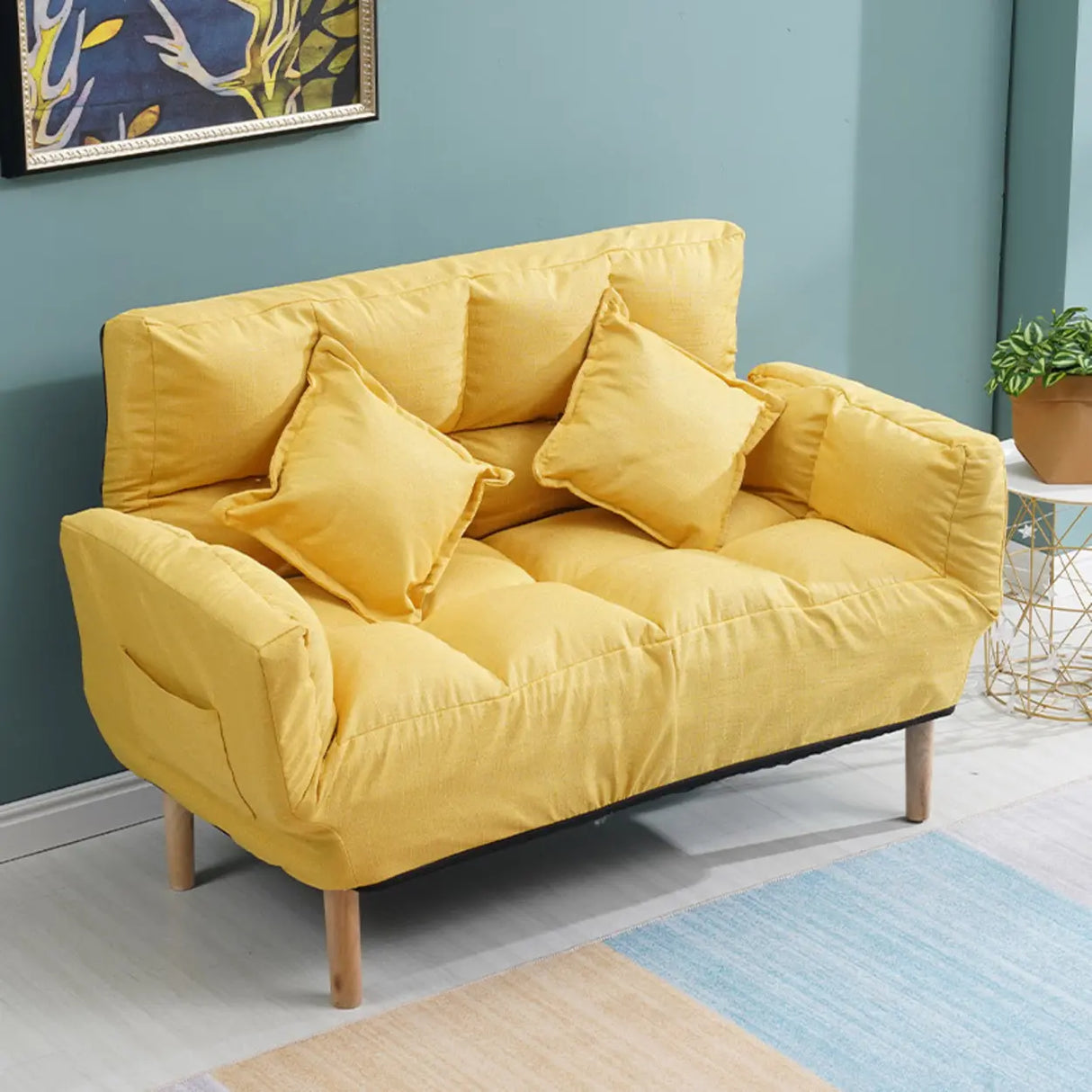 Convertible Slub Linen Fabric Biscuit Back Loveseat Image - 16