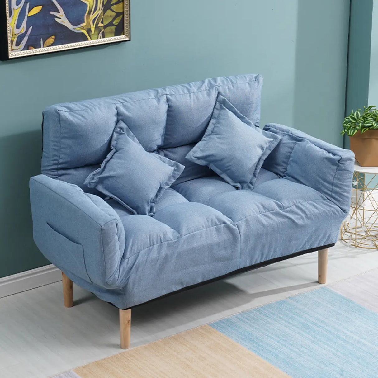 Convertible Slub Linen Fabric Biscuit Back Loveseat Image - 4
