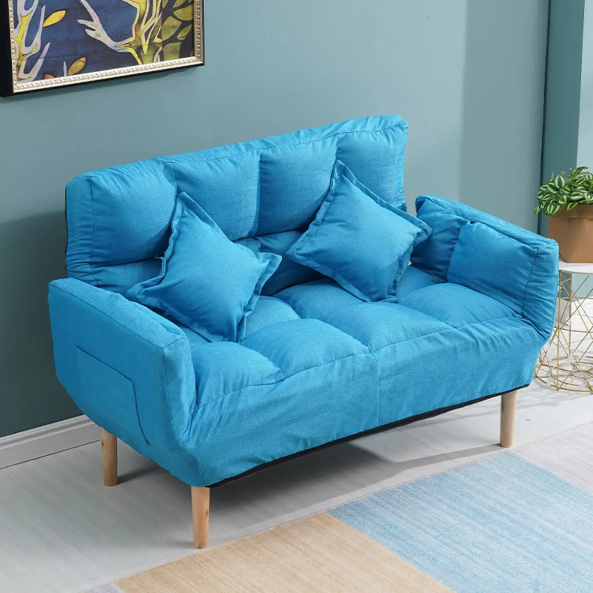 Convertible Slub Linen Fabric Biscuit Back Loveseat Image - 8
