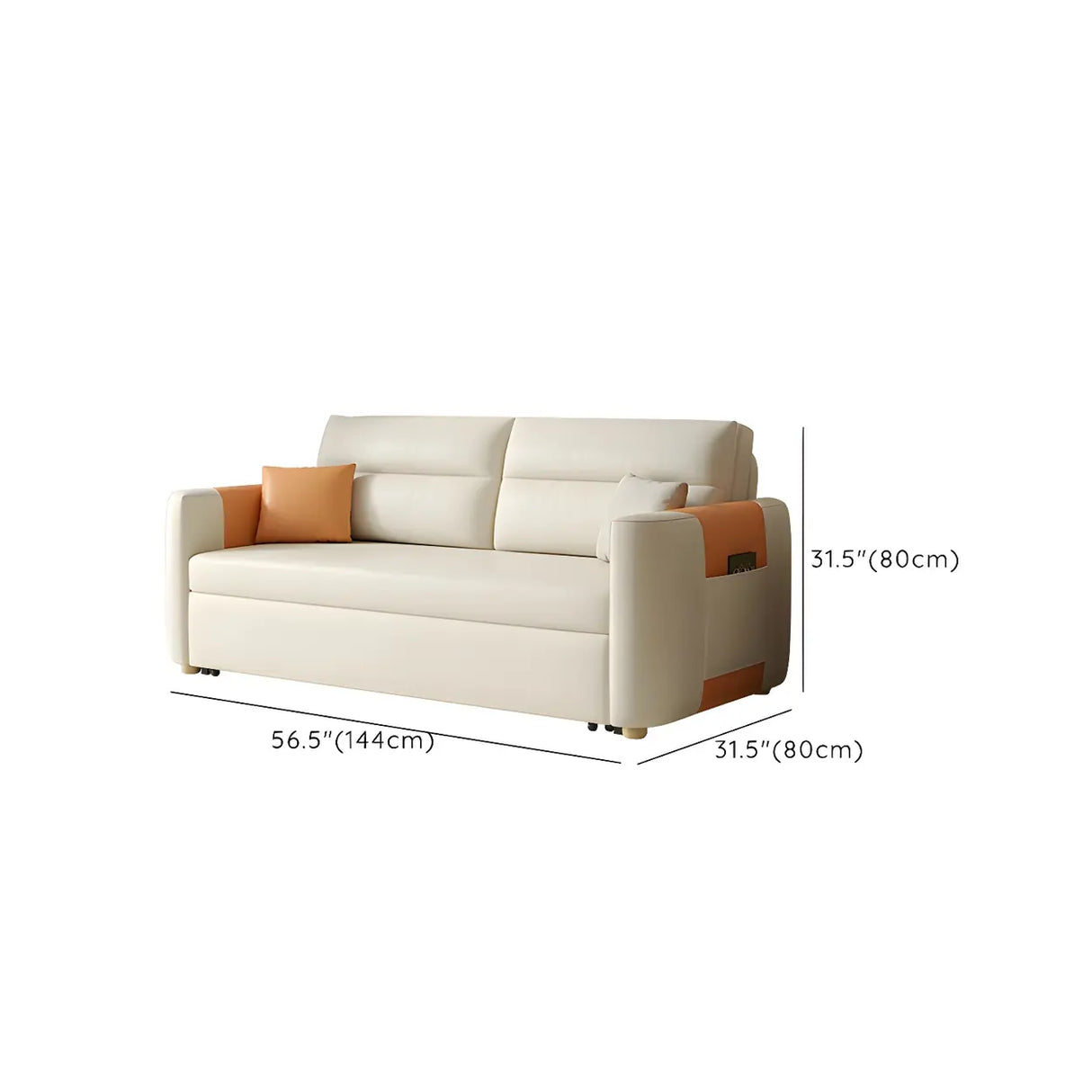 Convertible Square Arm Faux Leather Off-White Sleeper Sofa Image - 10