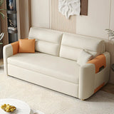 Convertible Square Arm Faux Leather Off-White Sleeper Sofa Image - 1