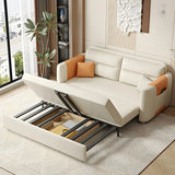 Convertible Square Arm Faux Leather Off-White Sleeper Sofa Image - 3