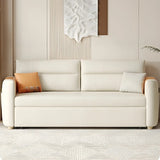 Convertible Square Arm Faux Leather Off-White Sleeper Sofa Image - 4