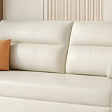 Convertible Square Arm Faux Leather Off-White Sleeper Sofa Image - 6