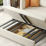 Convertible Square Arm Faux Leather Off-White Sleeper Sofa Image - 7