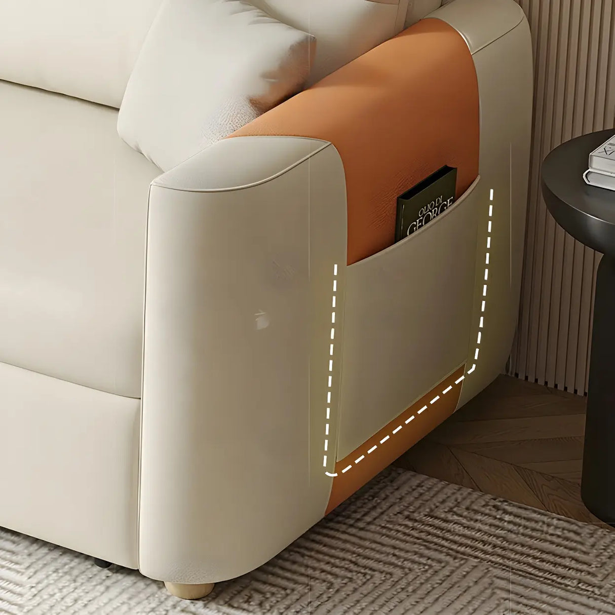 Convertible Square Arm Faux Leather Off-White Sleeper Sofa Image - 8
