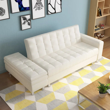 Convertible White Queen Storage Leather Futon Sofa Bed Image - 1