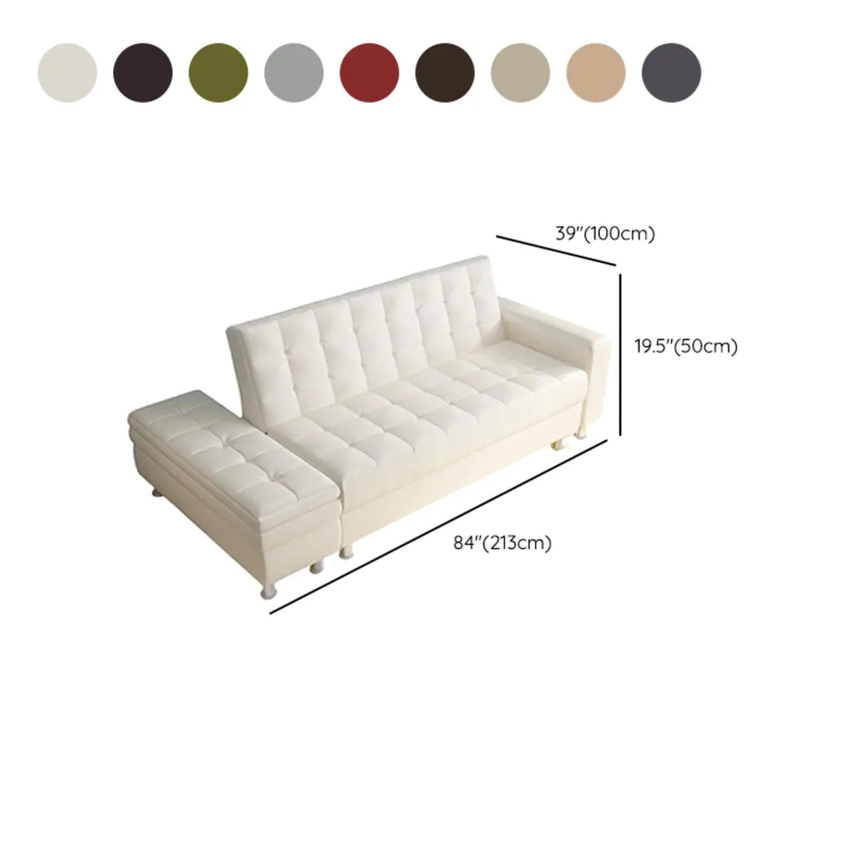 Convertible White Queen Storage Leather Futon Sofa Bed 