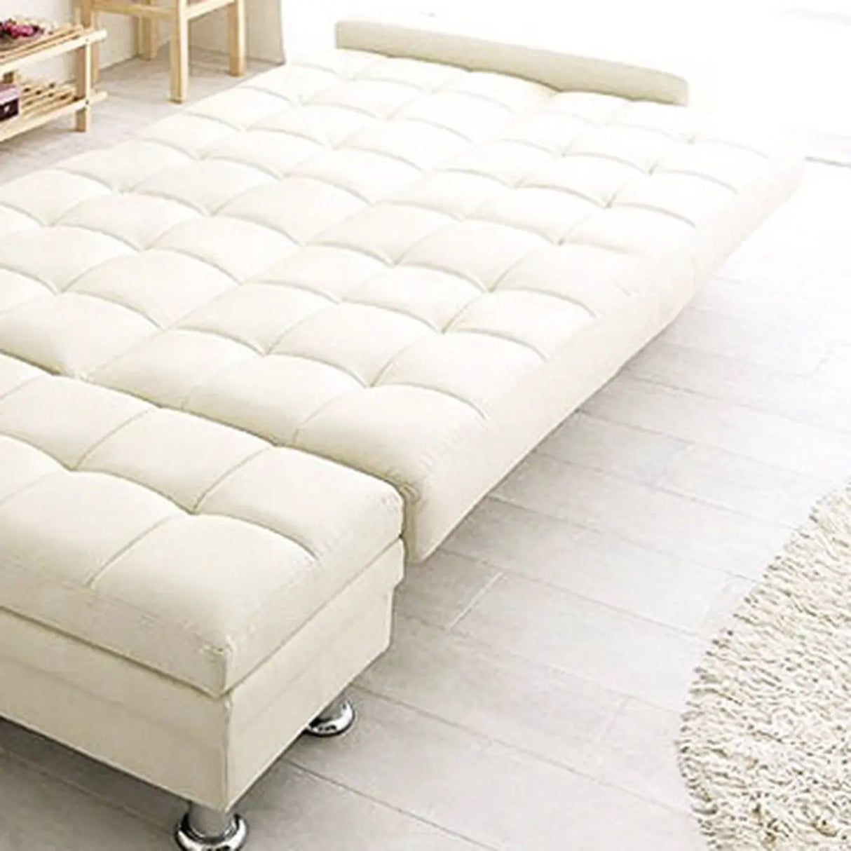Convertible White Queen Storage Leather Futon Sofa Bed Image - 4