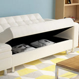 Convertible White Queen Storage Leather Futon Sofa Bed Image - 6
