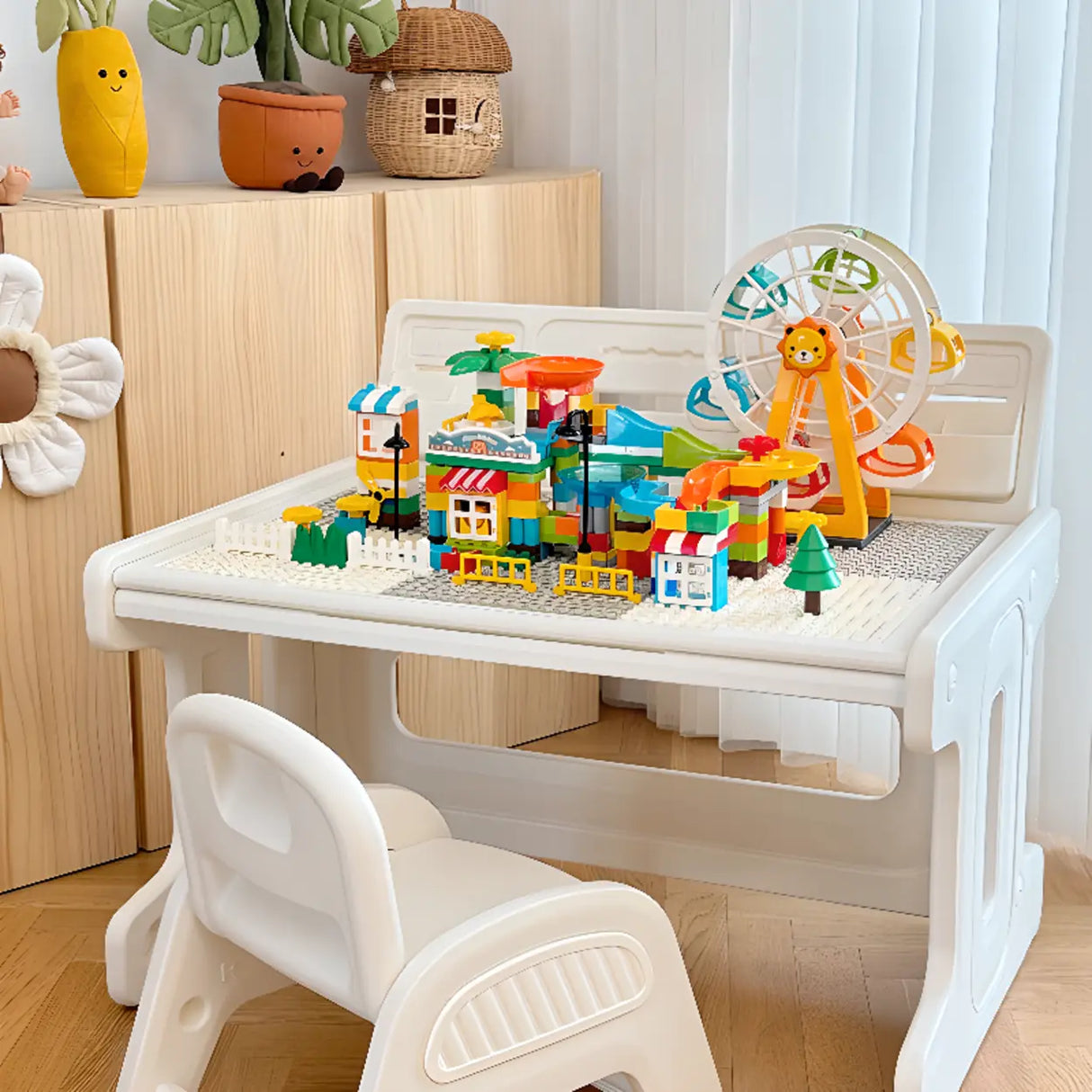 Convertible White Toddler Play Desk Chair 2 Piece Set Image - 1