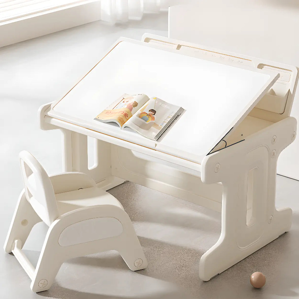 Convertible White Toddler Play Desk Chair 2 Piece Set Image - 3