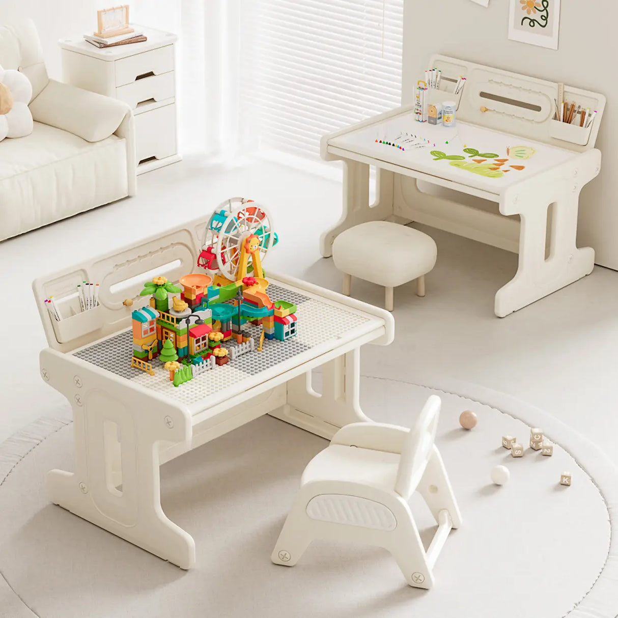 Convertible White Toddler Play Desk Chair 2 Piece Set Image - 4