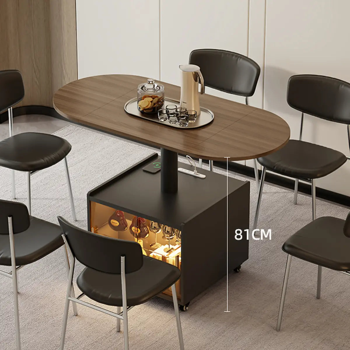 Convertible Wood Lift Top Cabinet Coffee Table Table Image - 10