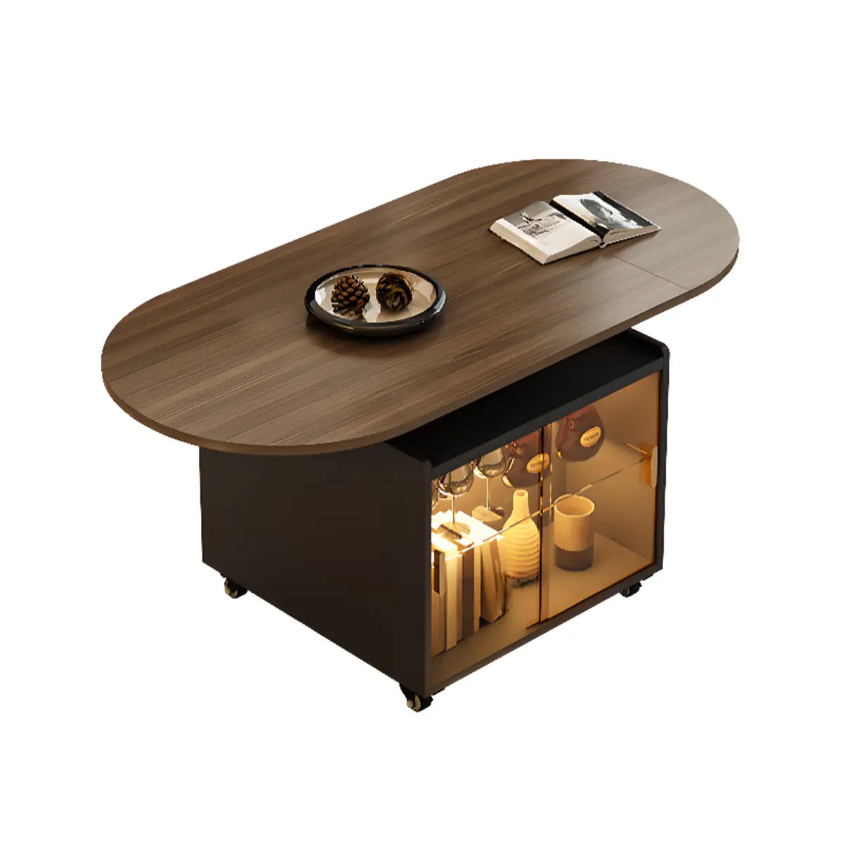 Convertible Wood Lift Top Cabinet Coffee Table Table Image - 4