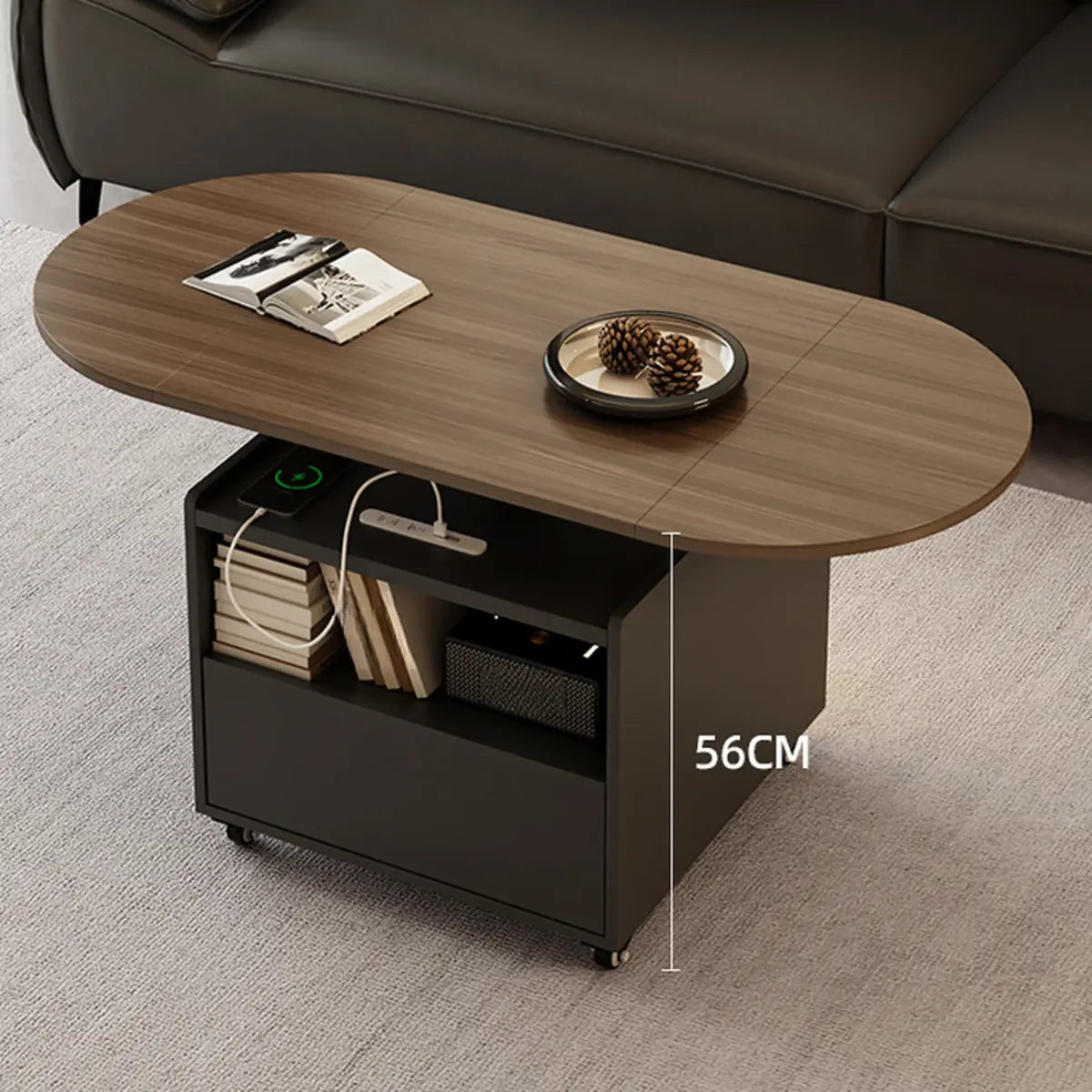Convertible Wood Lift Top Cabinet Coffee Table Table Image - 9