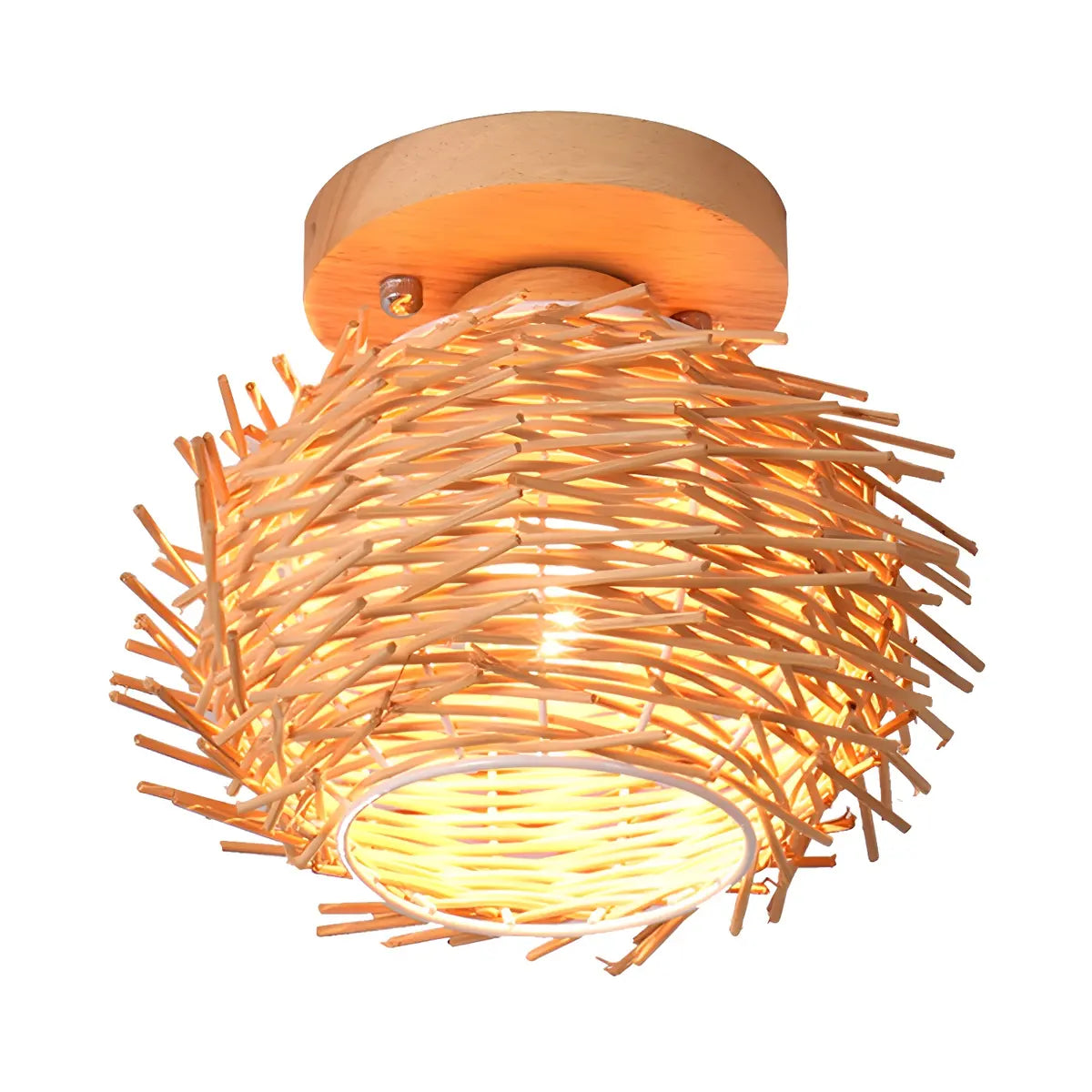 Corridor Birds Nest Weaving Wood LED Flush Mount Light Image - 3