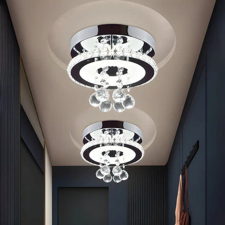 Corridor Chrome Round Crystal Orb LED Flush Mount Light Image - 2