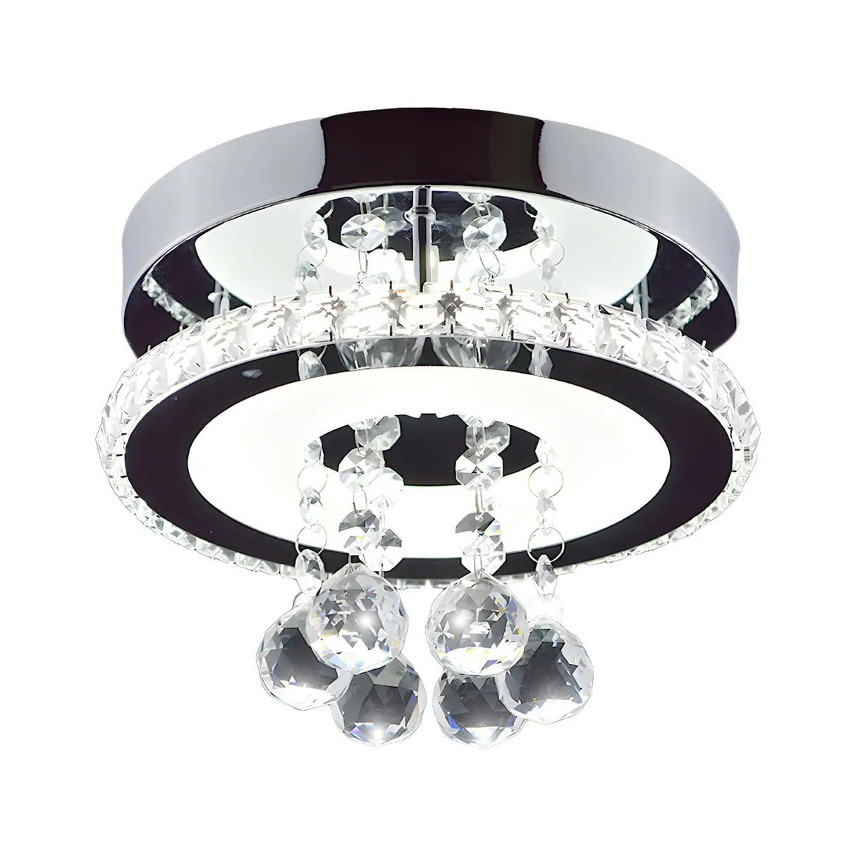 Corridor Chrome Round Crystal Orb LED Flush Mount Light Image - 3