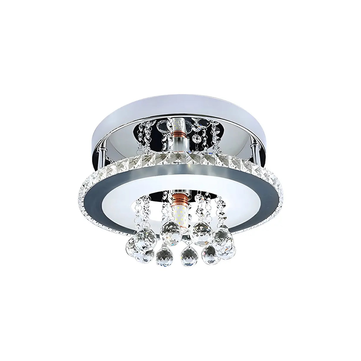 Corridor Chrome Round Crystal Orb LED Flush Mount Light Image - 7