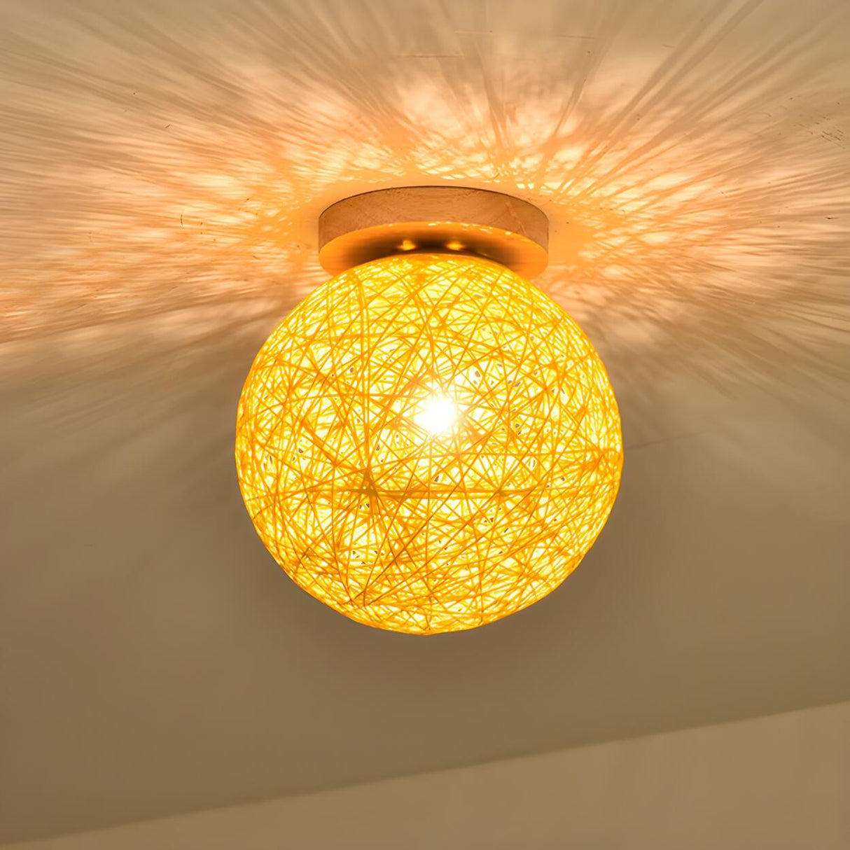 Corridor Flaxen Rattan Globe Flush Mount Ceiling Light Image - 1