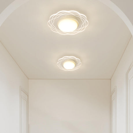 Corridor Mini White Round Wave Flush Mount Ceiling Lamp Image - 1