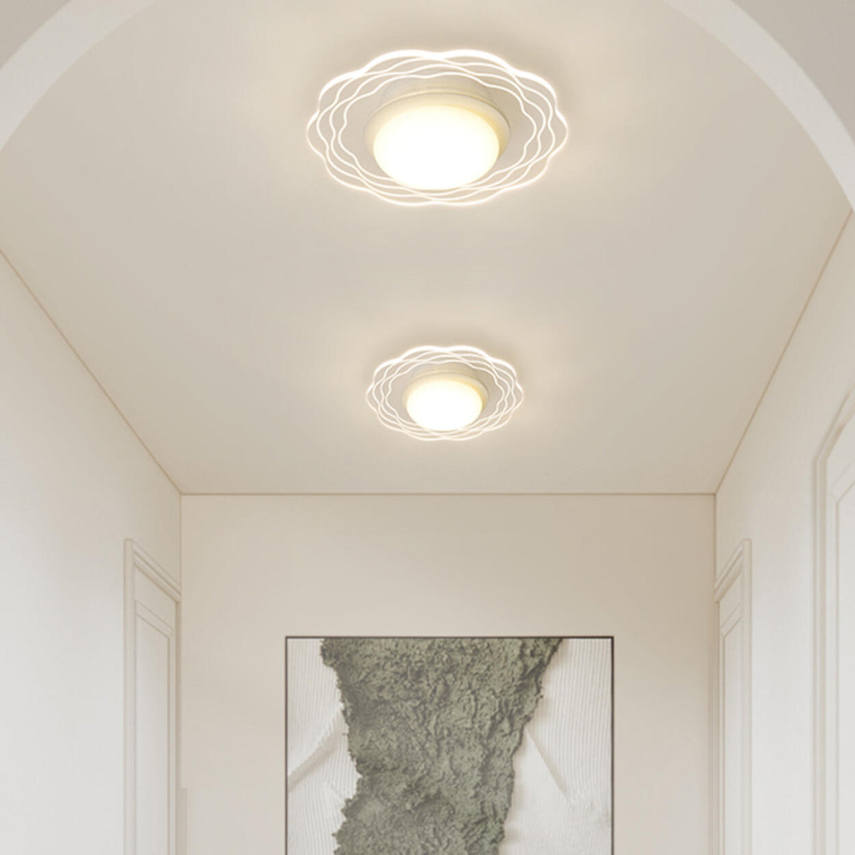 Corridor Mini White Round Wave Flush Mount Ceiling Lamp Image - 4