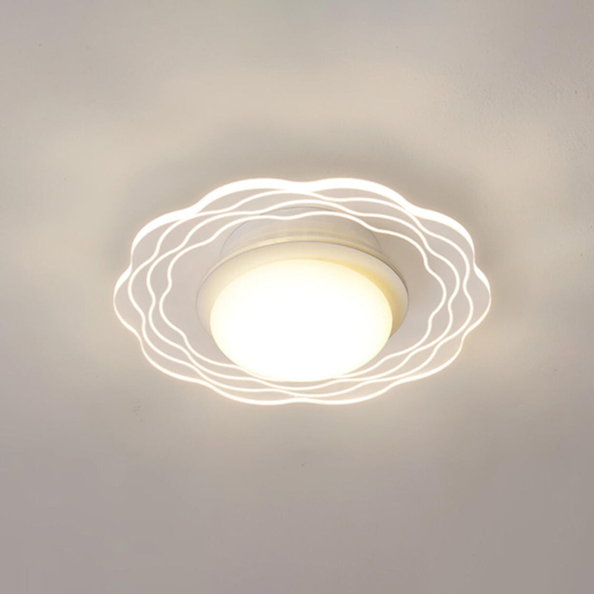 Corridor Mini White Round Wave Flush Mount Ceiling Lamp Image - 5
