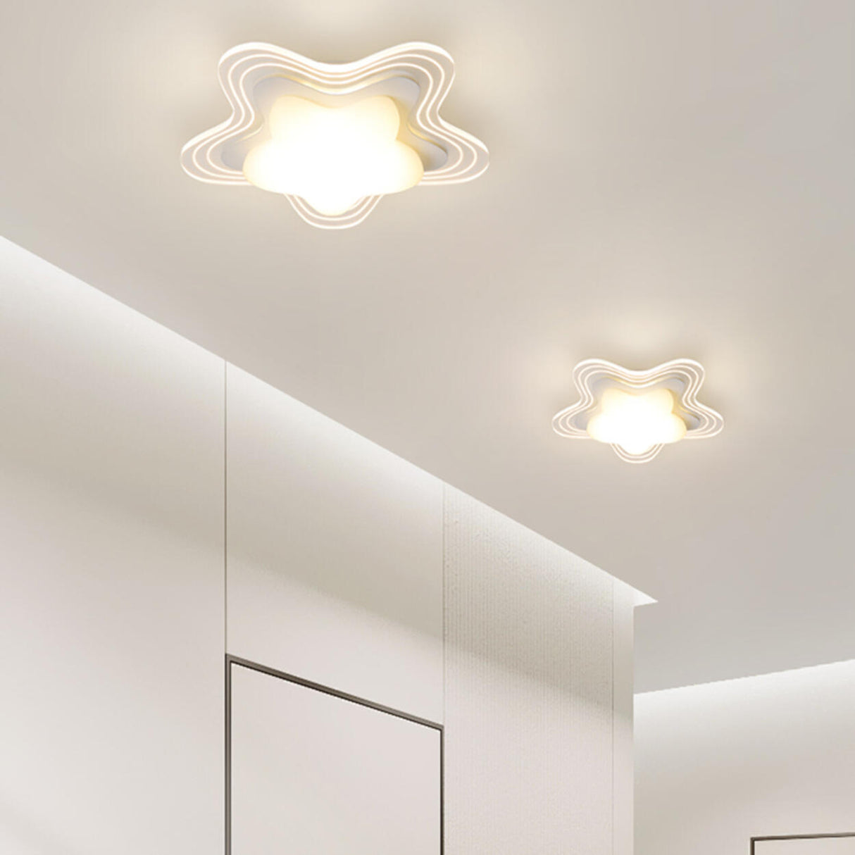 Corridor Mini White Round Wave Flush Mount Ceiling Lamp Image - 6