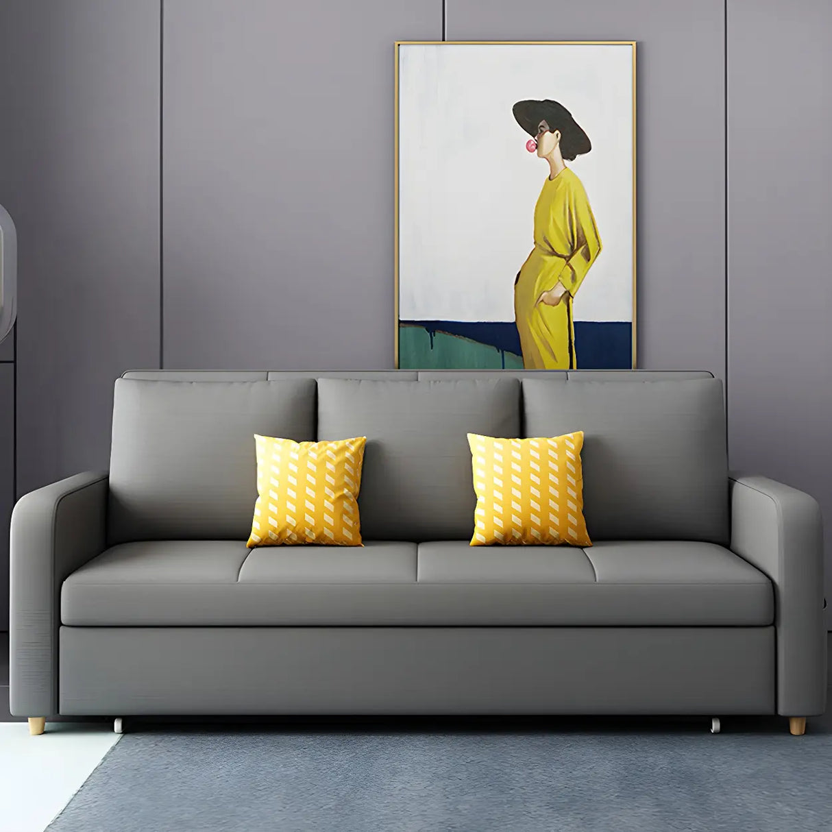 Cotton Blend Square Arm Pillow Back Sleeper Sofa Image - 10