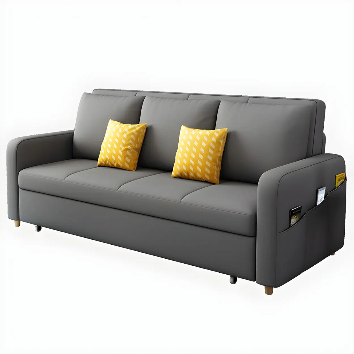 Cotton Blend Square Arm Pillow Back Sleeper Sofa Image - 5