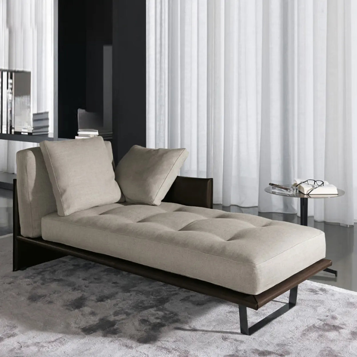Cotton Linen Fabric Reclining Tufted Left-Arm Chaise Image - 1