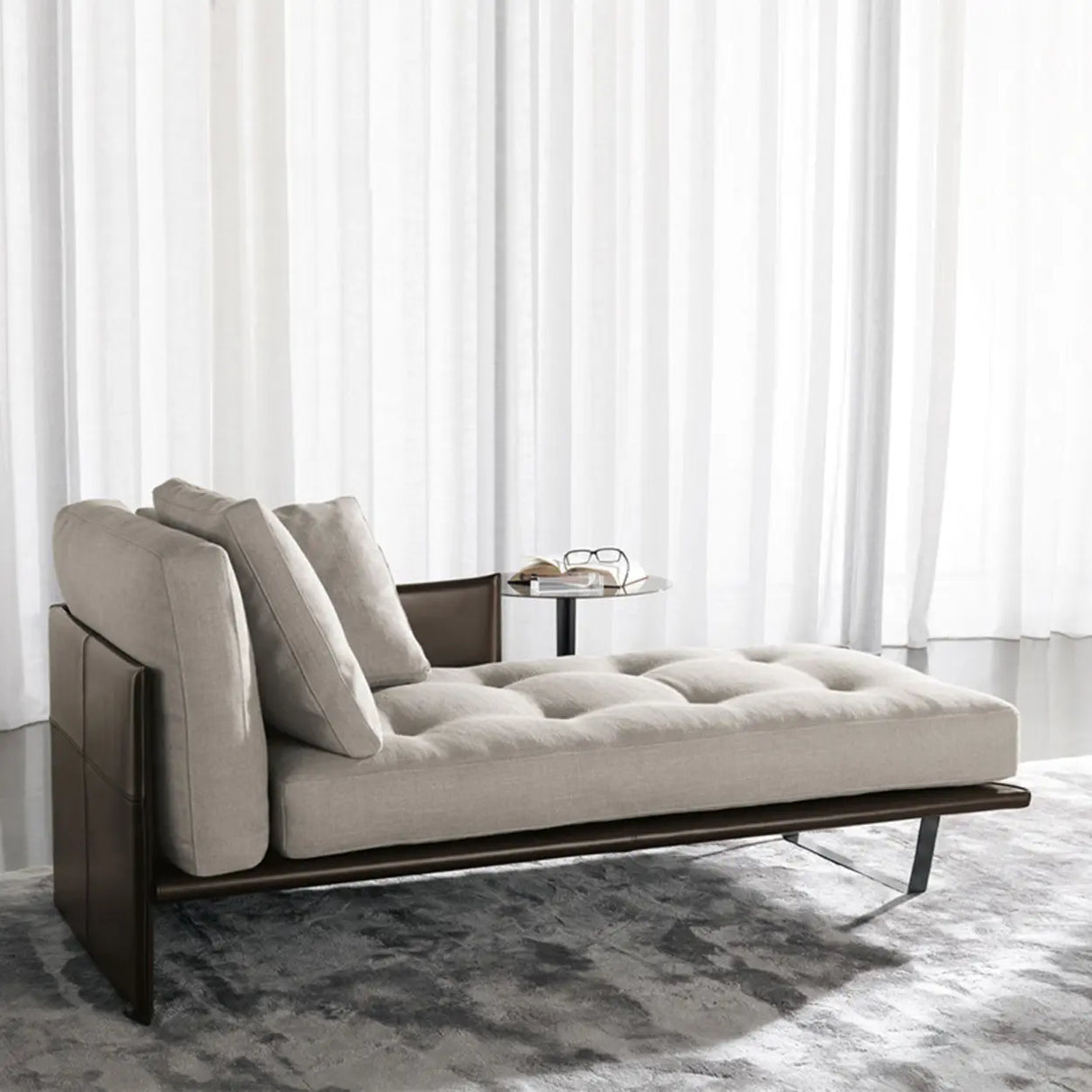 Cotton Linen Fabric Reclining Tufted Left-Arm Chaise Image - 4