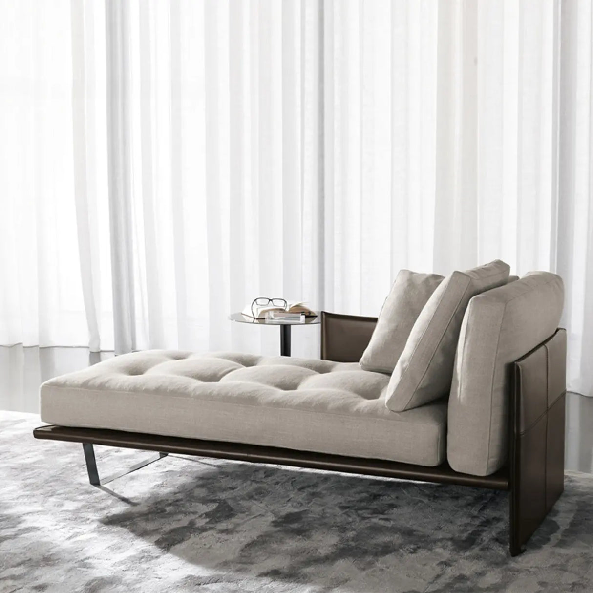 Cotton Linen Fabric Reclining Tufted Left-Arm Chaise Image - 5