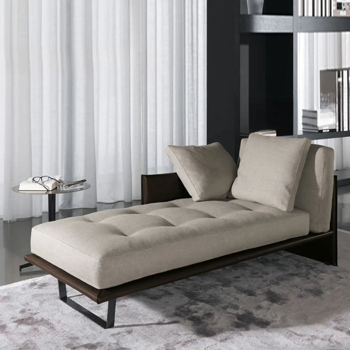 Cotton Linen Fabric Reclining Tufted Left-Arm Chaise Image - 7