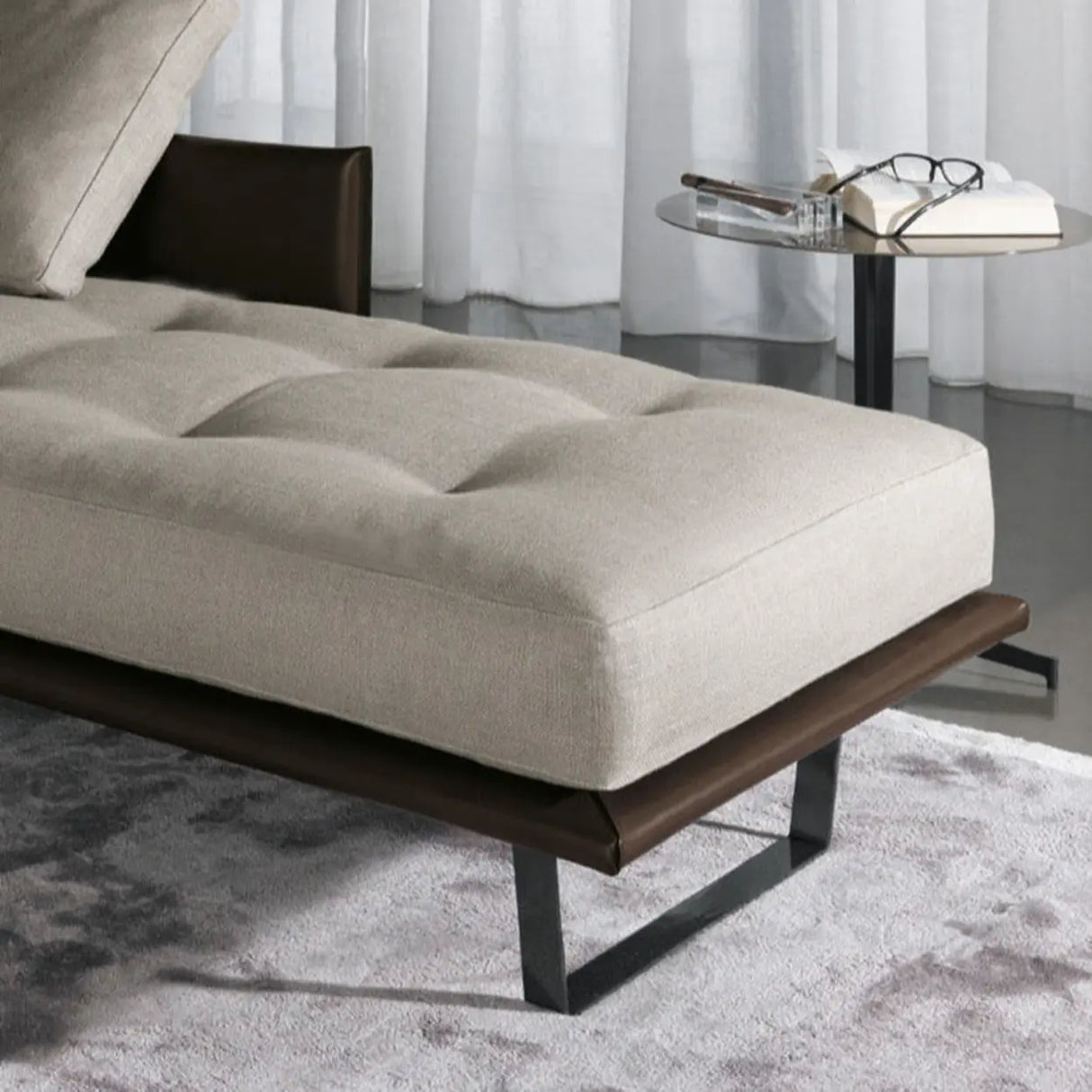 Cotton Linen Fabric Reclining Tufted Left-Arm Chaise Image - 8