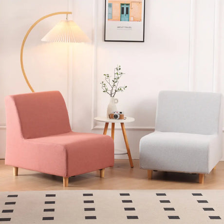 Cotton Linen Fixed Back Wooden Four Legs Side Chair Image - 1