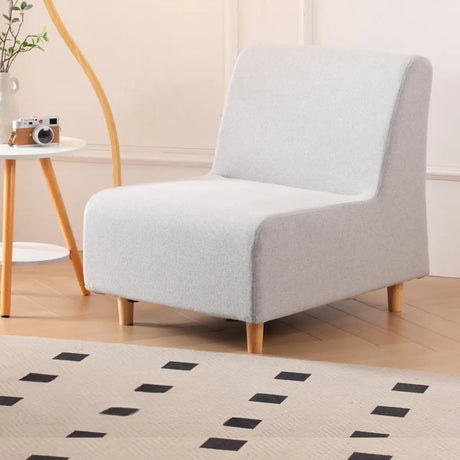 Cotton Linen Fixed Back Wooden Four Legs Side Chair Image - 2