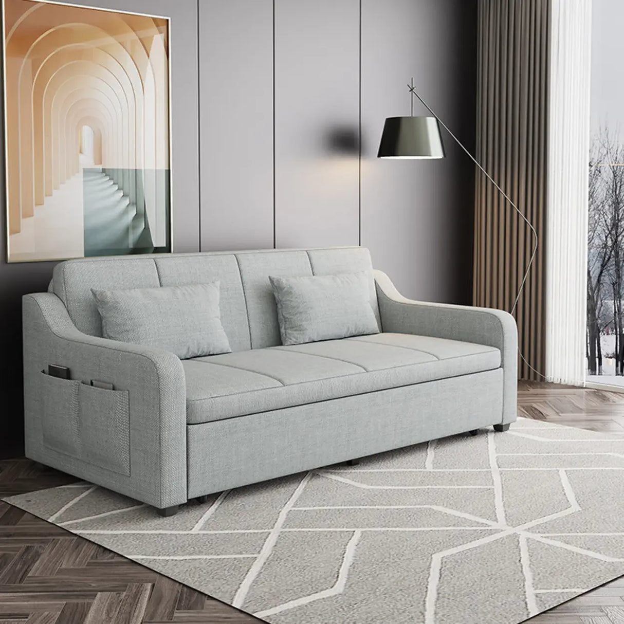 Cotton Linen Foam Fill Sofa Bed with Hidden Storage Image - 10