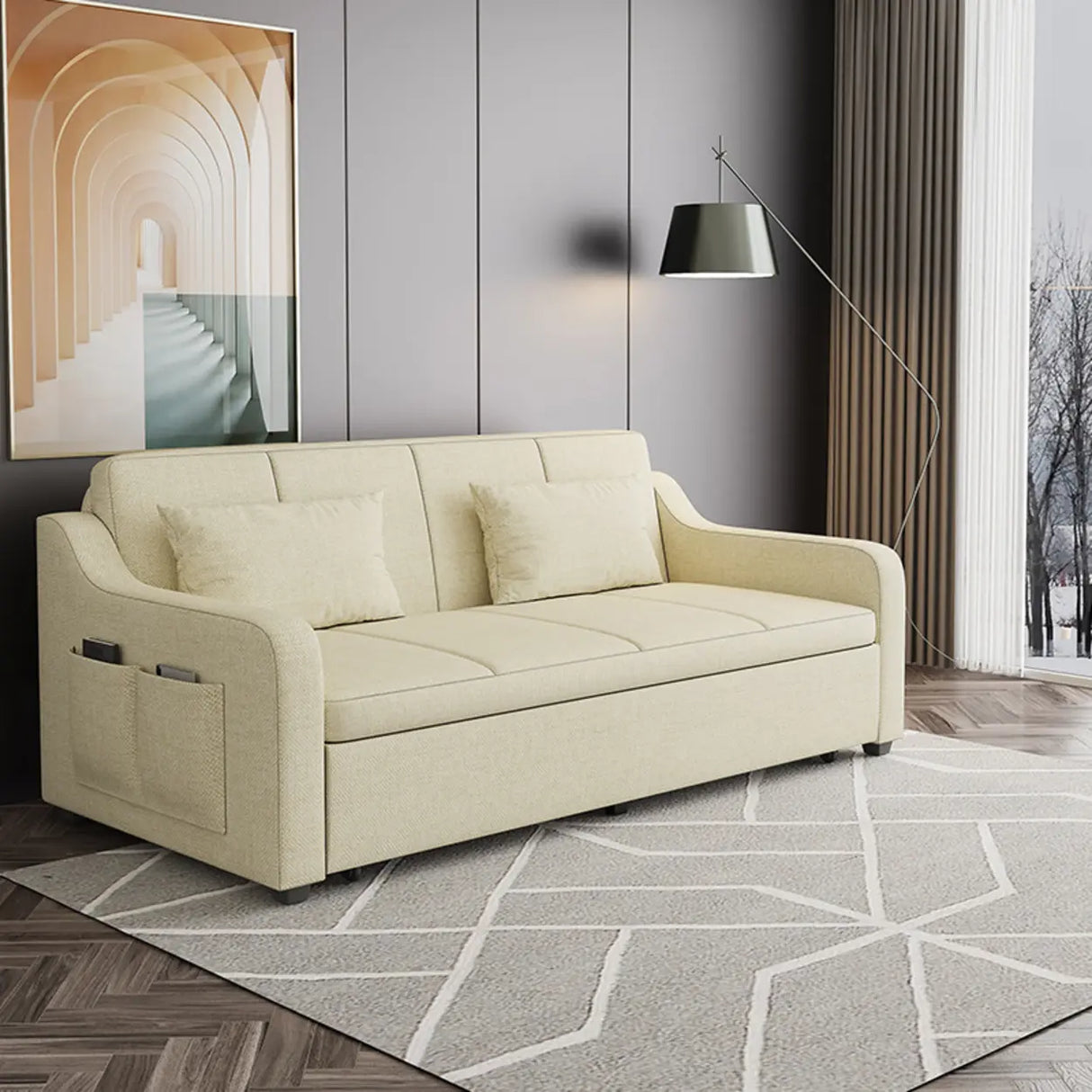 Cotton Linen Foam Fill Sofa Bed with Hidden Storage Image - 11