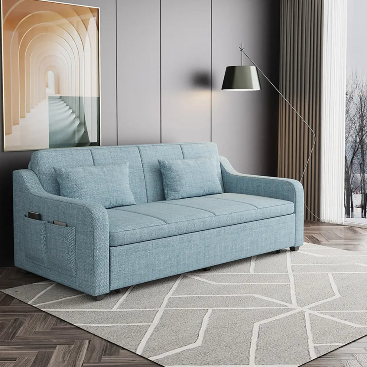 Cotton Linen Foam Fill Sofa Bed with Hidden Storage Image - 13