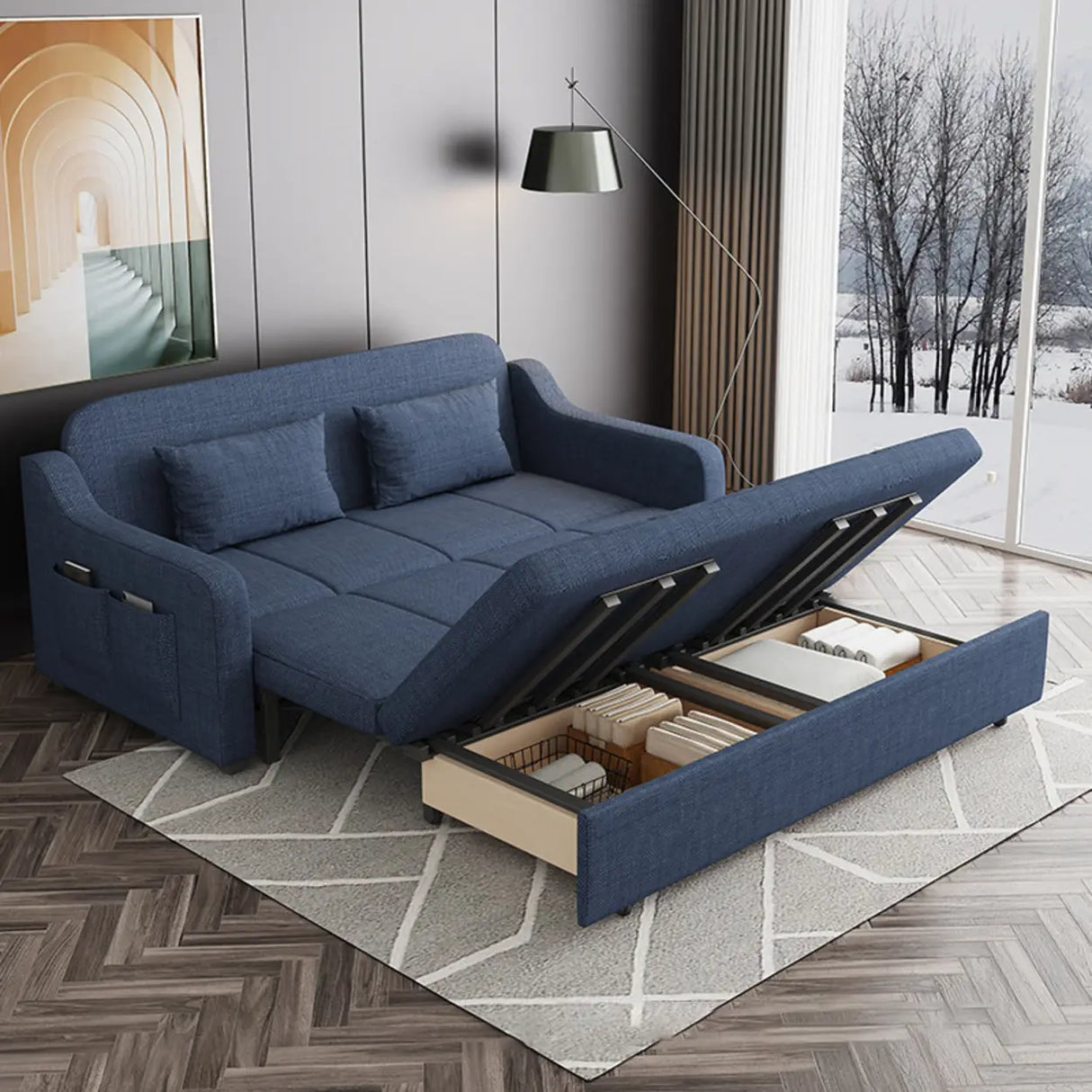 Cotton Linen Foam Fill Sofa Bed with Hidden Storage Image - 3