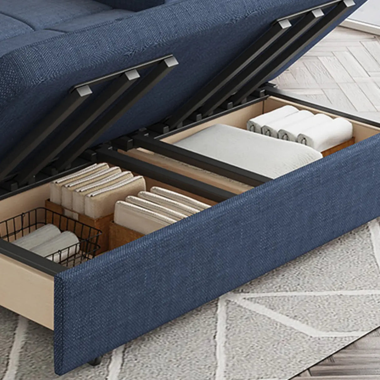 Cotton Linen Foam Fill Sofa Bed with Hidden Storage Image - 7