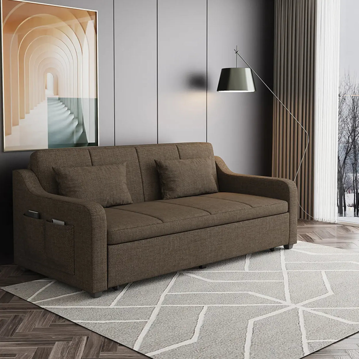 Cotton Linen Foam Fill Sofa Bed with Hidden Storage Image - 9