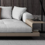 Cotton Linen Square Arm L-Shape Right Sofa Chaise Image - 9
