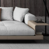 Cotton Linen Square Arm L-Shape Right Sofa Chaise Image - 9
