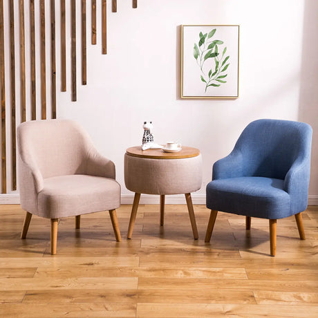 Cotton Linen Tight Back Four Wooden Legs Arm Chair Image - 1