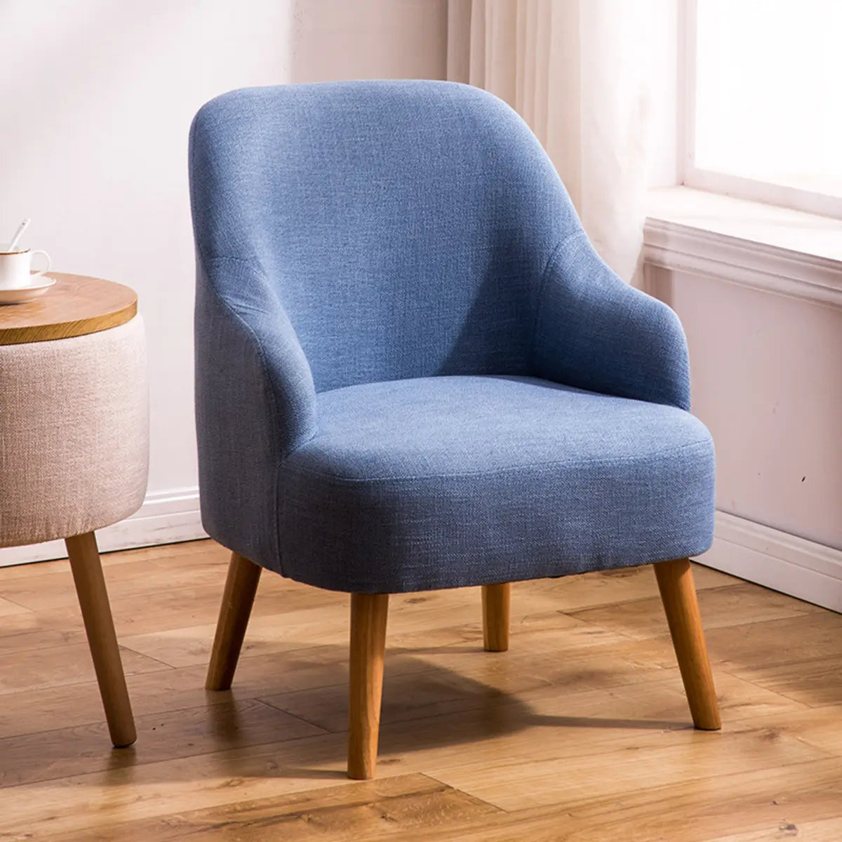 Cotton Linen Tight Back Four Wooden Legs Arm Chair Image - 10