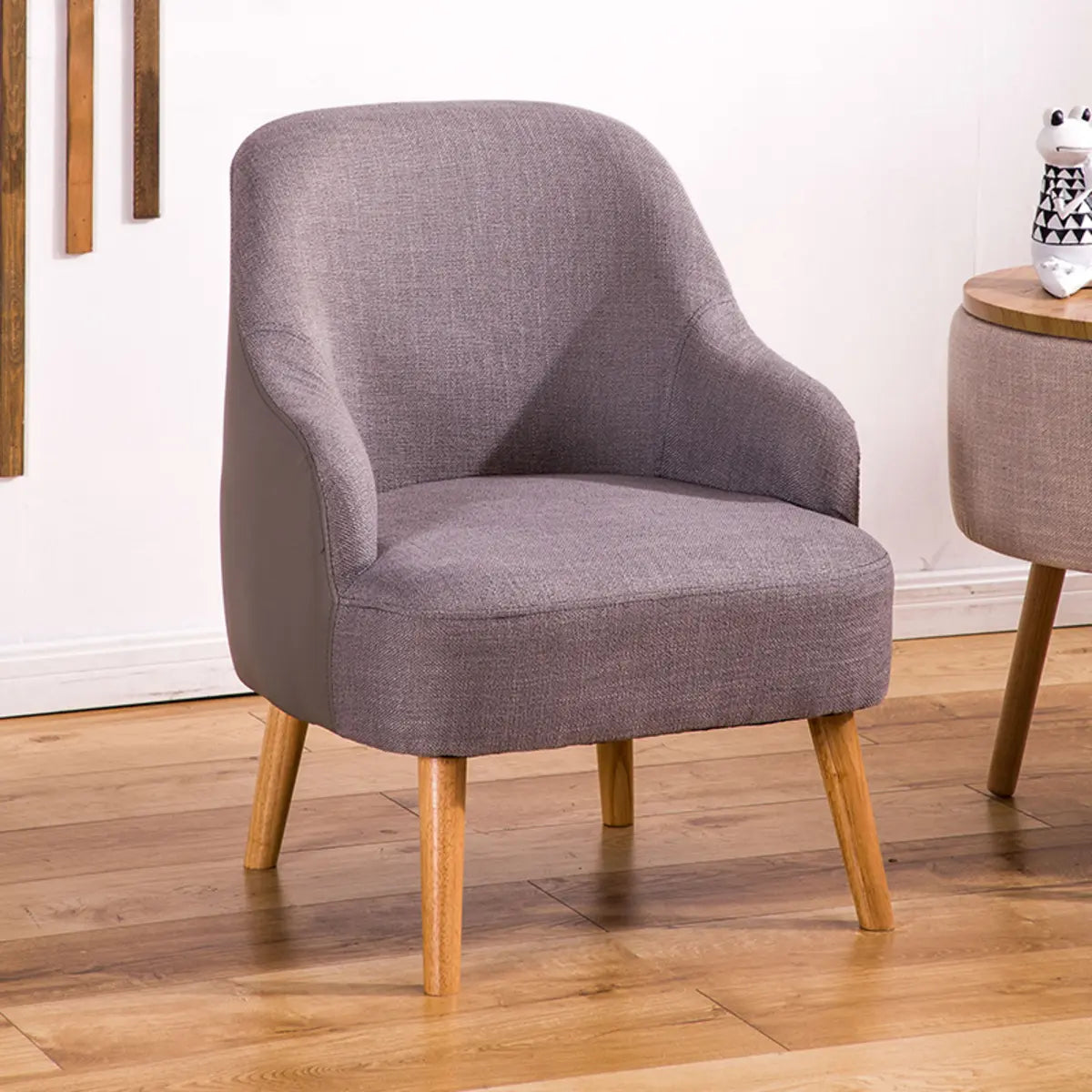 Cotton Linen Tight Back Four Wooden Legs Arm Chair Image - 11