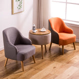 Cotton Linen Tight Back Four Wooden Legs Arm Chair Image - 2